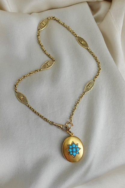 Antique British Pocket Watch Chain Station Necklace in 18K