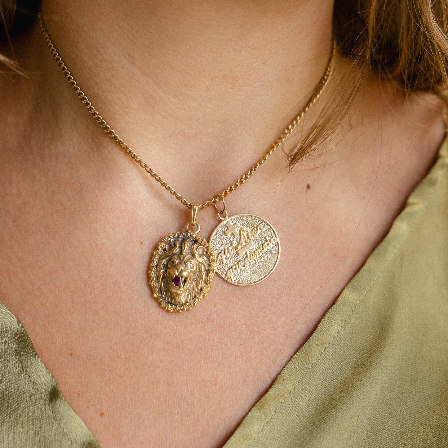 Lion/Leo Pendant in 14k with Diamond Eyes and Ruby Mouth