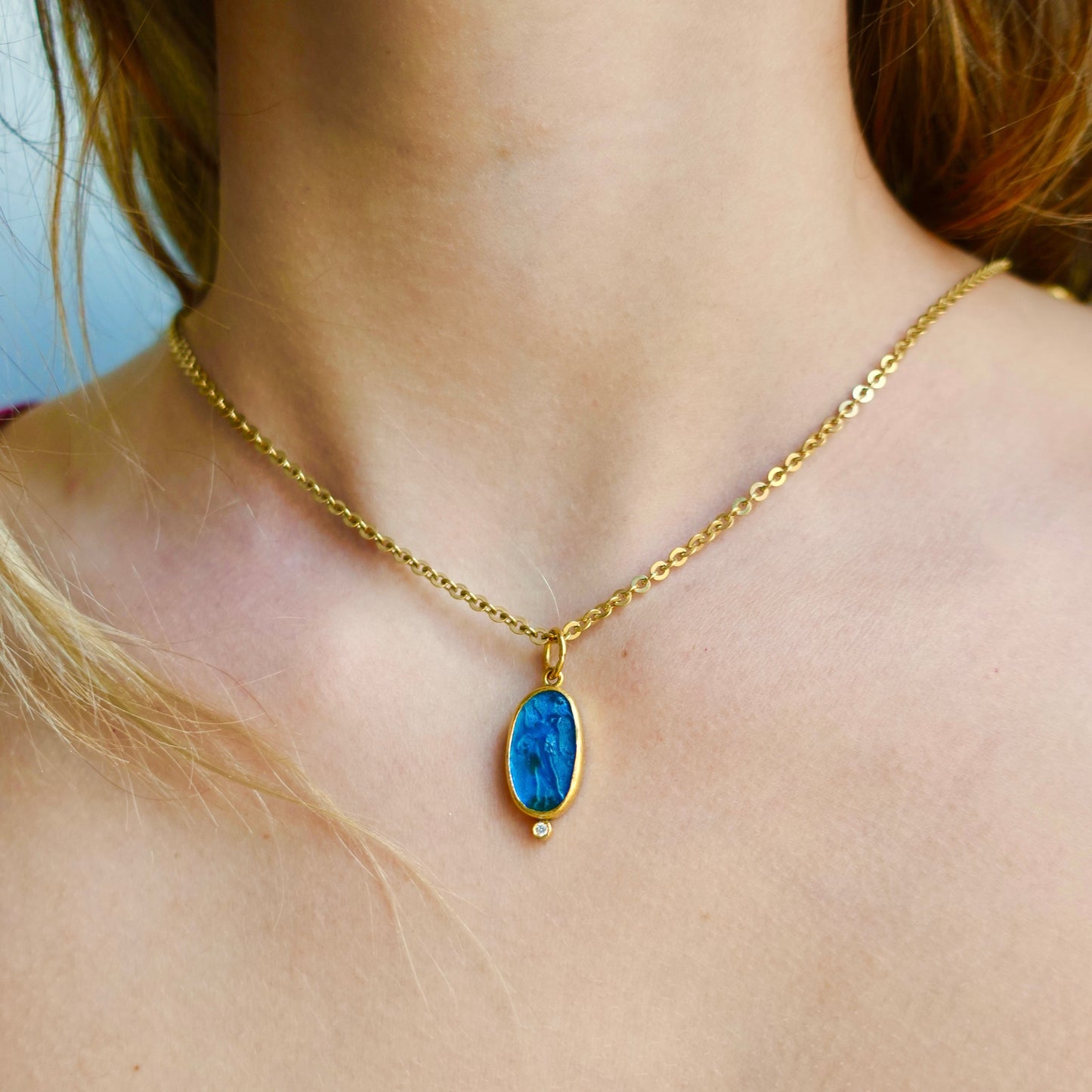 24K Greek Muse with Lyra and Diamond Pendant