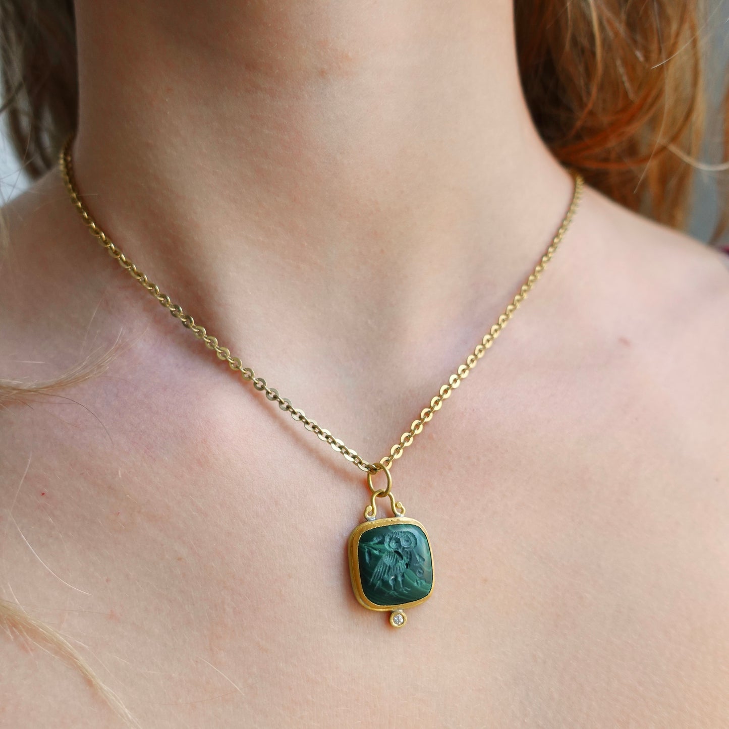 Athena's Owl Intaglio Pendant in 24K