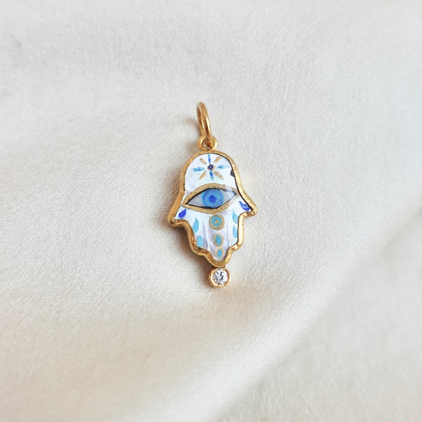Hand painted 24K Hamsa Mother of Pearl Pendant
