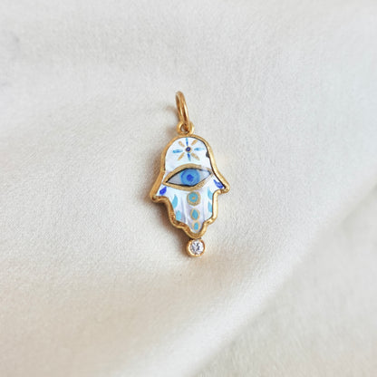 Hand painted 24K Hamsa Mother of Pearl Pendant