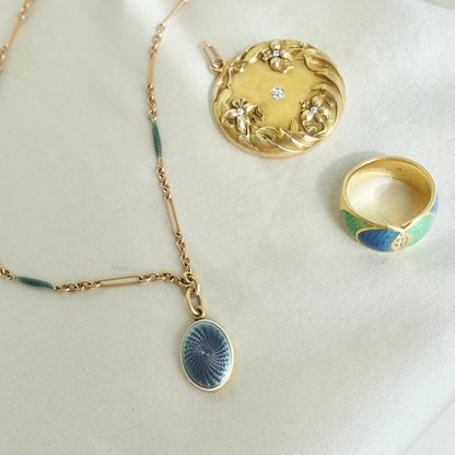 Antique enamel 10K locket necklace