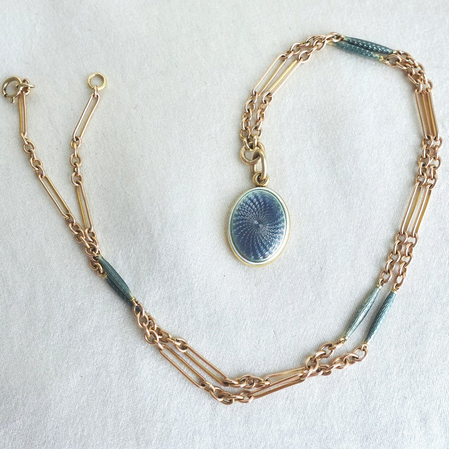 Antique enamel 10K locket necklace