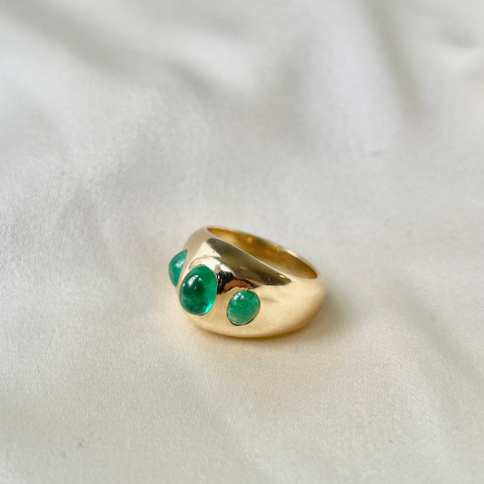 Swiss Designer 18K Emerald Cabochon 3 Stone