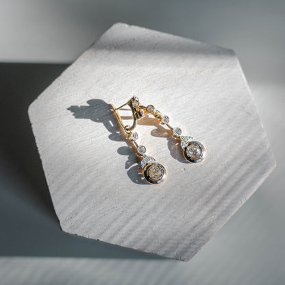 Edwardian 14k Diamond Convertible Drop Earrings