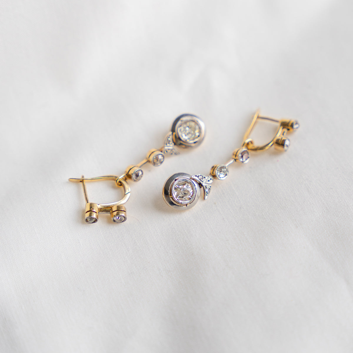 Edwardian 14k Diamond Convertible Drop Earrings