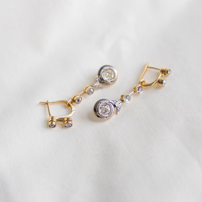 Edwardian 14k Diamond Convertible Drop Earrings