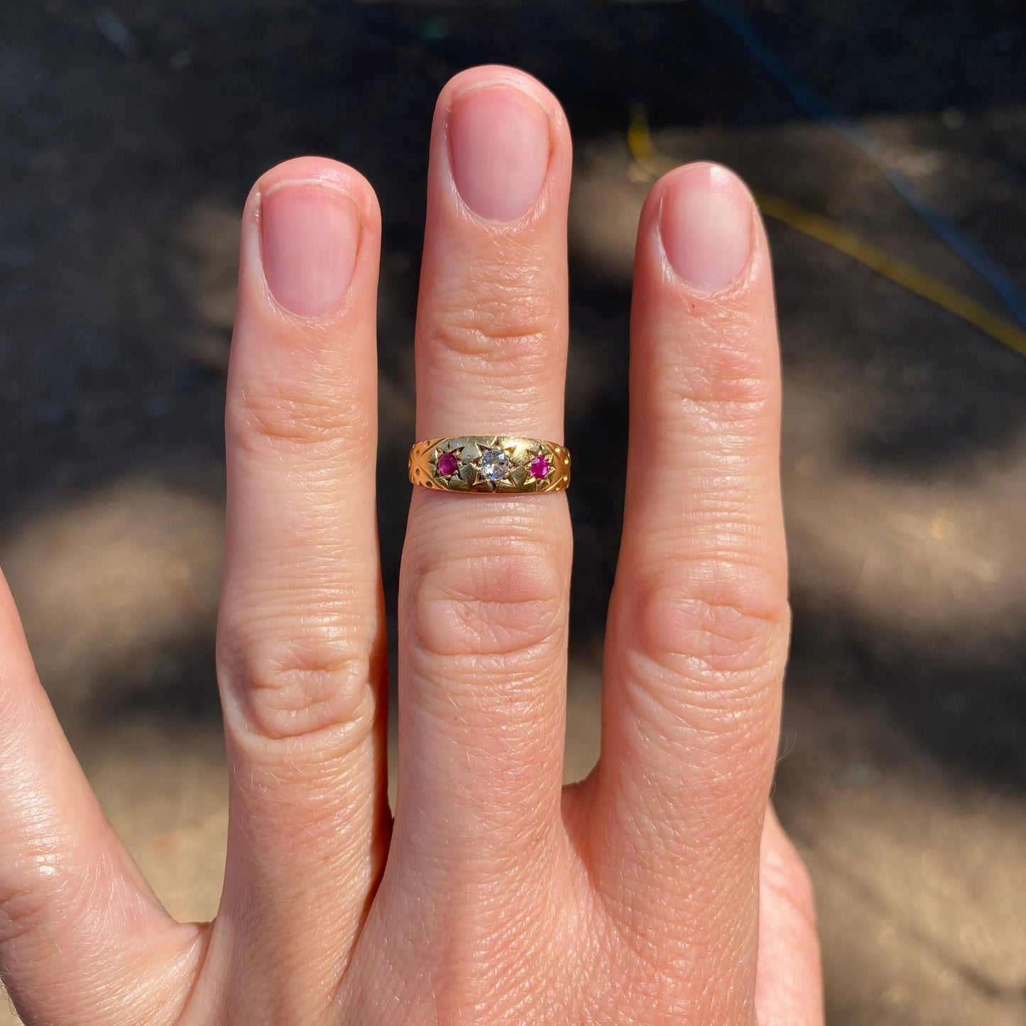 Victorian Ruby Diamond Star Set Band in 18K