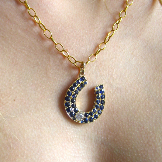 Stunning Sapphire and Diamond Horseshoe Pendant