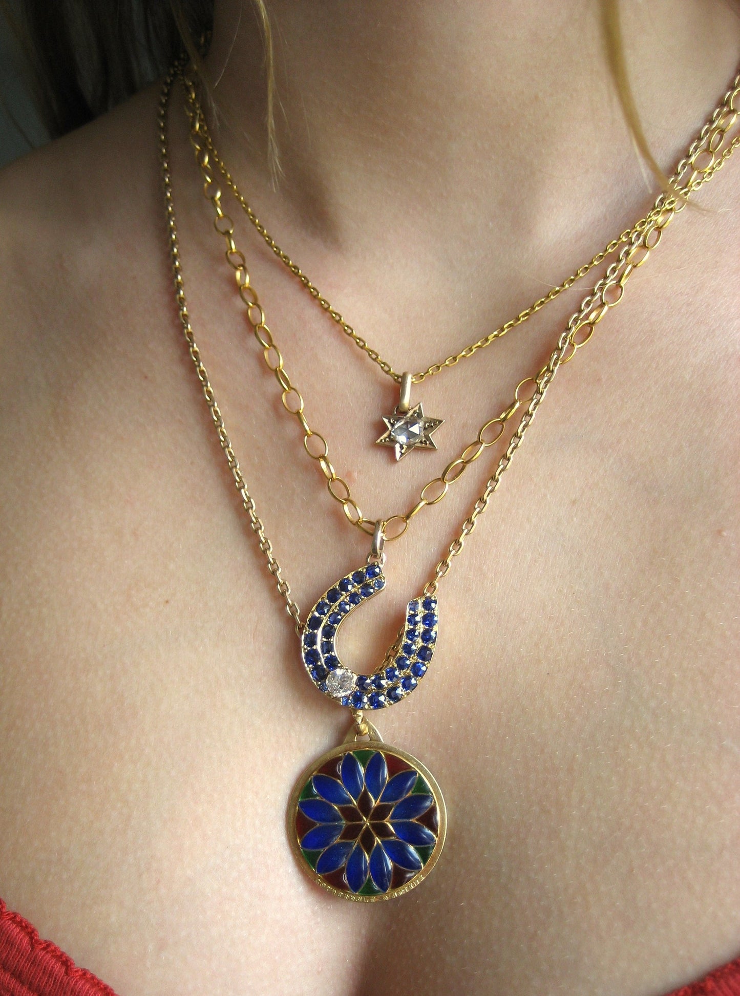Stunning Sapphire and Diamond Horseshoe Pendant
