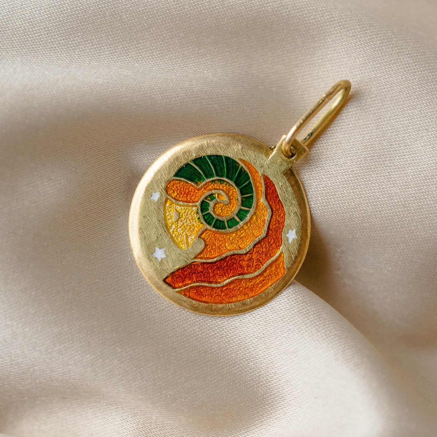 Gorgeous 60s 18k Enamel Aries Pendant