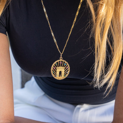 French 18k Solid Arc de Triomphe Double-Sided Pendant
