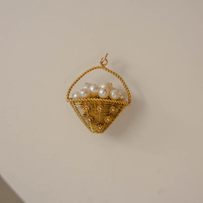 Handwoven 18K Wire Pearl Flower Basket