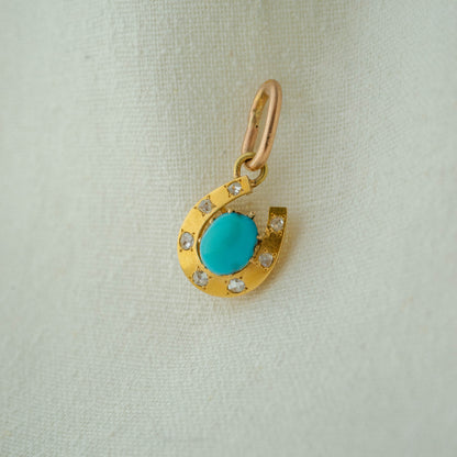 French 22k Turquoise Diamond Horseshoe Pendant