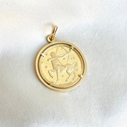 18K Gold Sagittarius Zodiac Coin Pendant by Pietro Giampaoli, Unoaerre