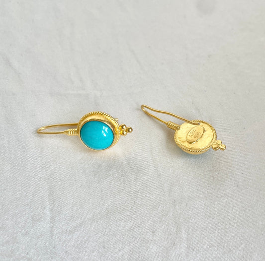 The Luminaries: Natural Turquoise Bezel-Set Earrings in 23K Gold
