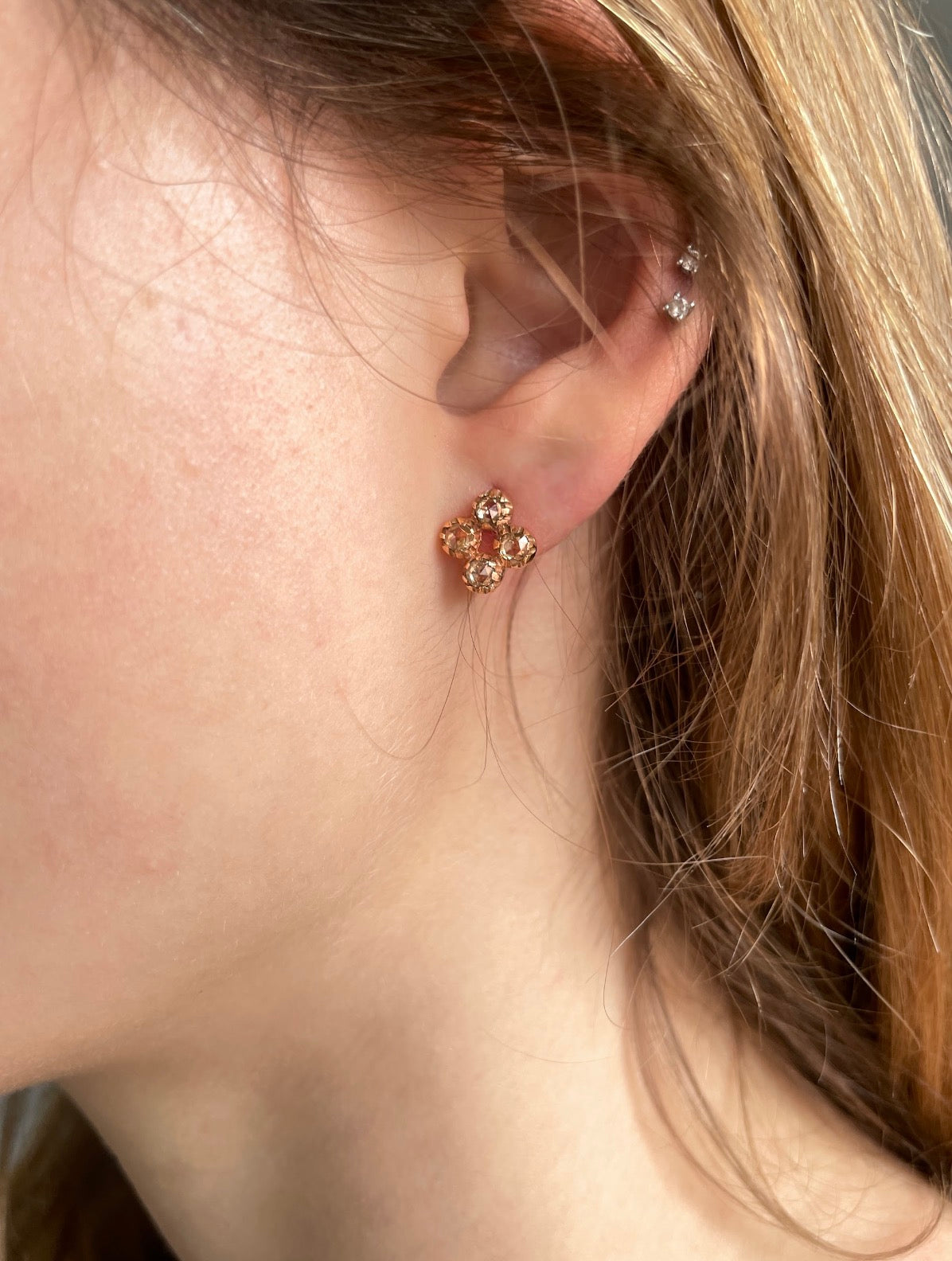 9K Rose Gold Natural Rose Cut Diamond Convertible Drop Earrings