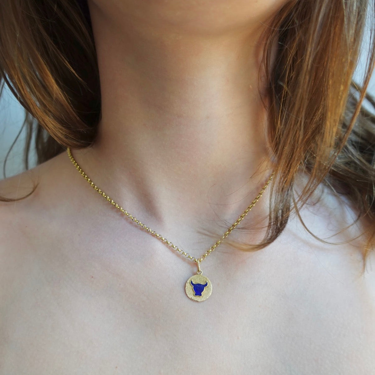 Petite Italian 18k Blue Enamel Double-Sided Taurus Pendant