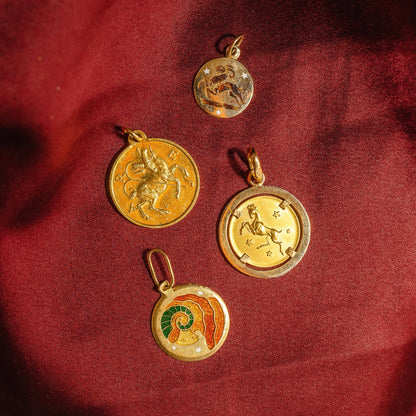 Aries Zodiac Medallion in 18 Karat Yellow Gold