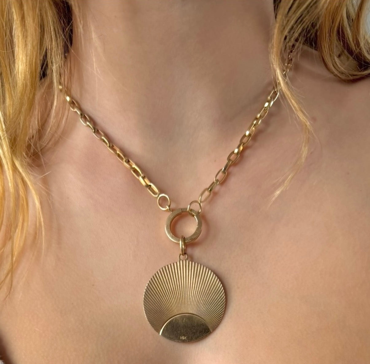 14k Round Sunburst Medallion Pendant