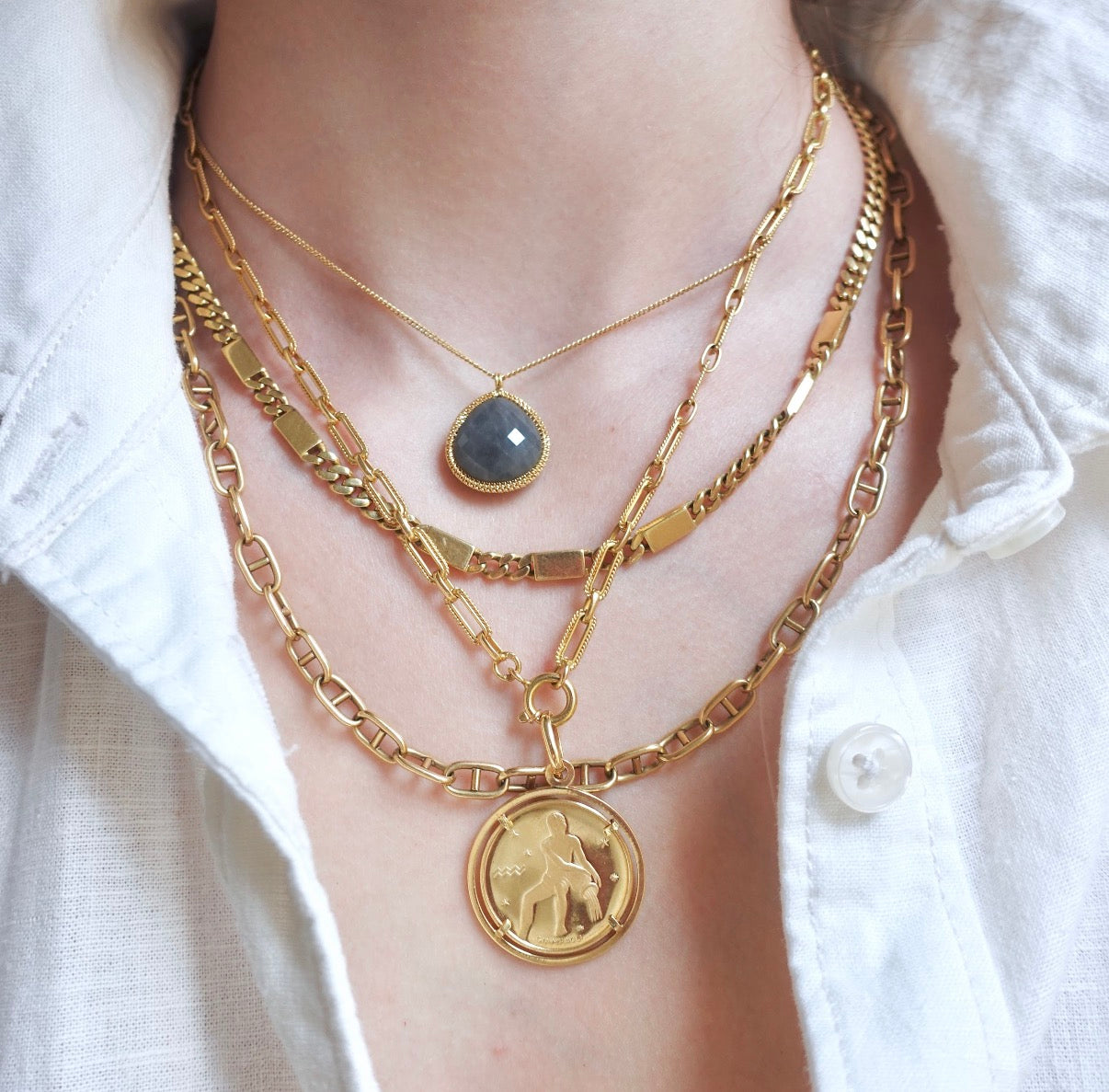 Rare Italian Aquarius 18K Zodiac Pendant