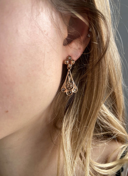 9K Rose Gold Natural Rose Cut Diamond Convertible Drop Earrings