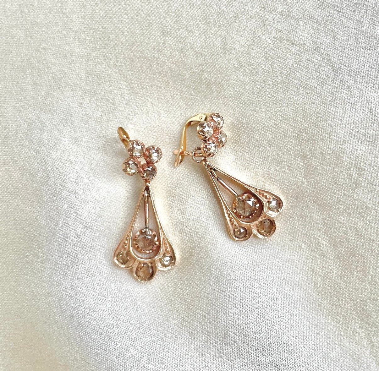 9K Rose Gold Natural Rose Cut Diamond Convertible Drop Earrings