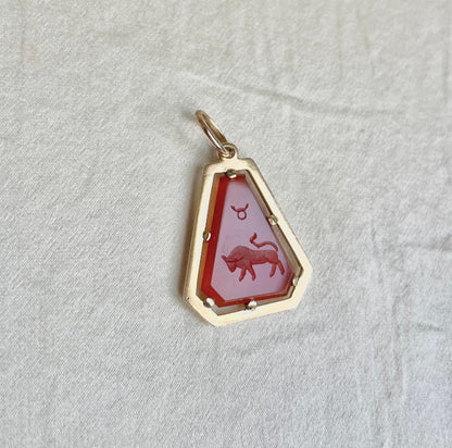 Italian 18k Carnelian Intaglio Taurus Pendant