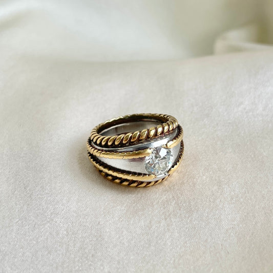Vintage 1980s Platinum & 18K Diamond Ring