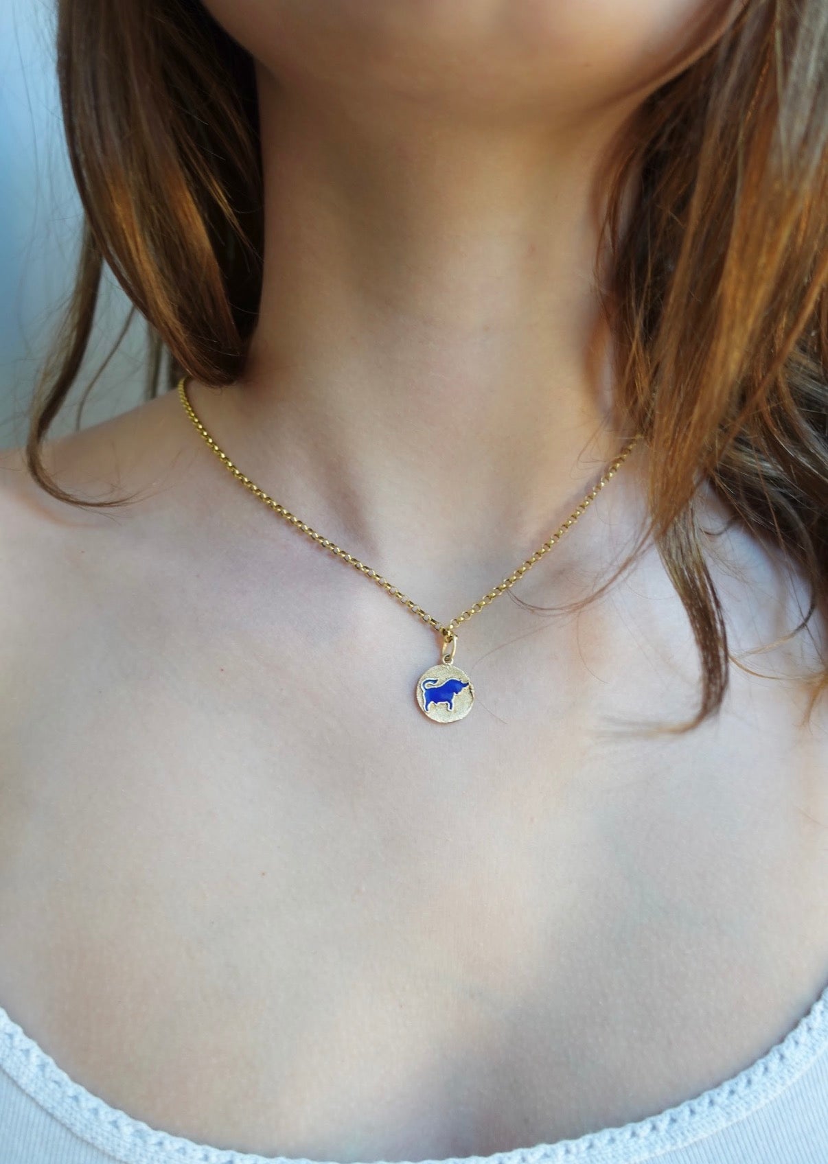 Petite Italian 18k Blue Enamel Double-Sided Taurus Pendant