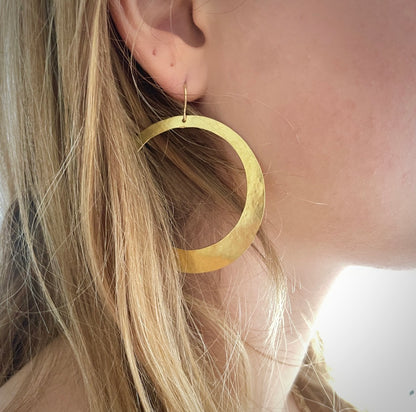 Crescent Circle Hammered Earrings