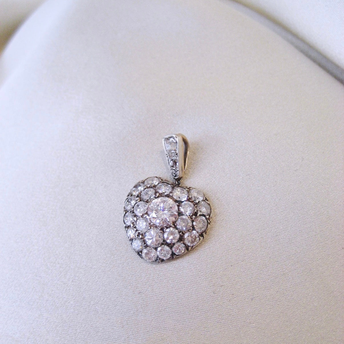 Radiant Heart: 14k Diamond Pavé Pendant with Transitional & Old Mine Cuts
