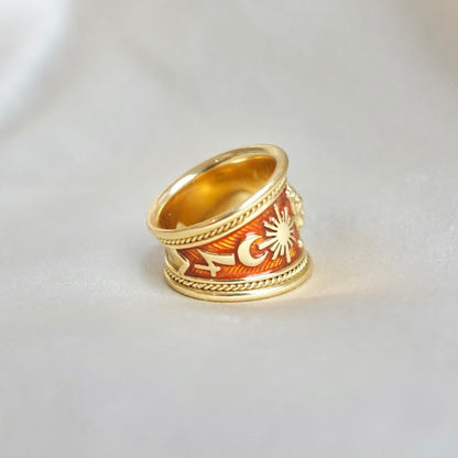 Elizabeth Gage Zodiac Enamel Ring in 18K Gold, Circa 1990s