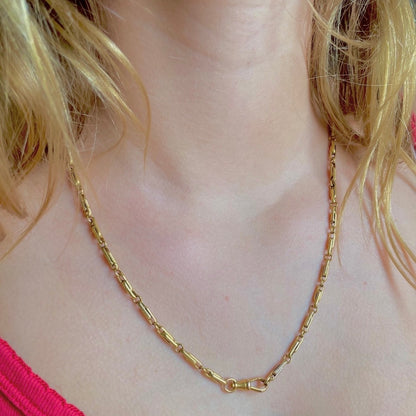 9K Gold Alternating Bar Link Watch Chain Necklace with Dog Clip