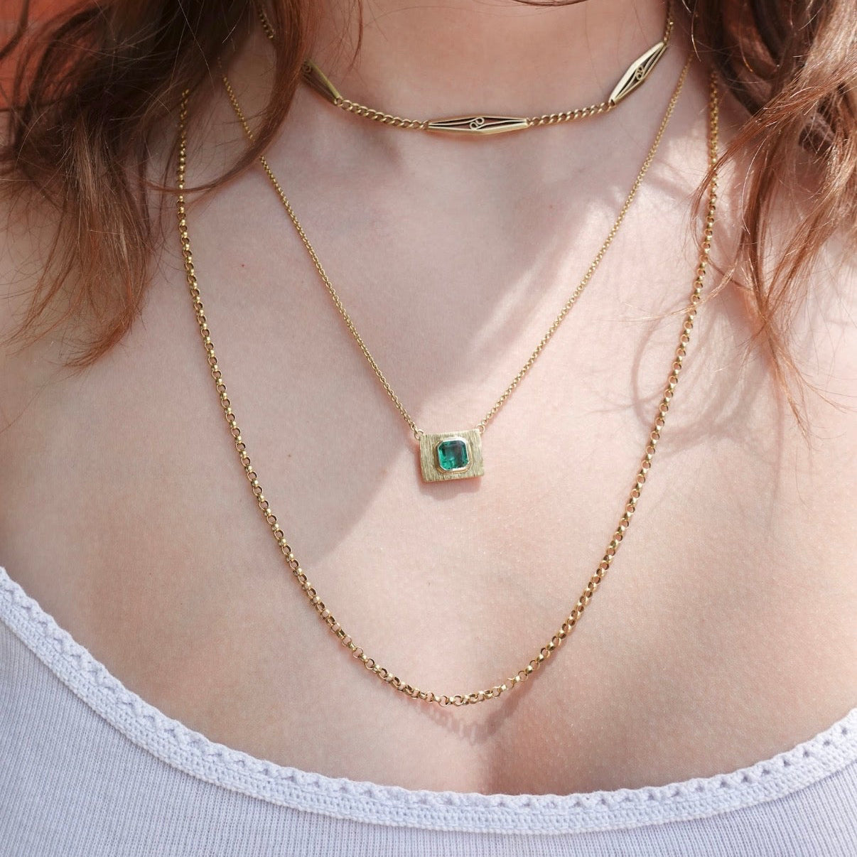 Emerald Florentine 18K Necklace