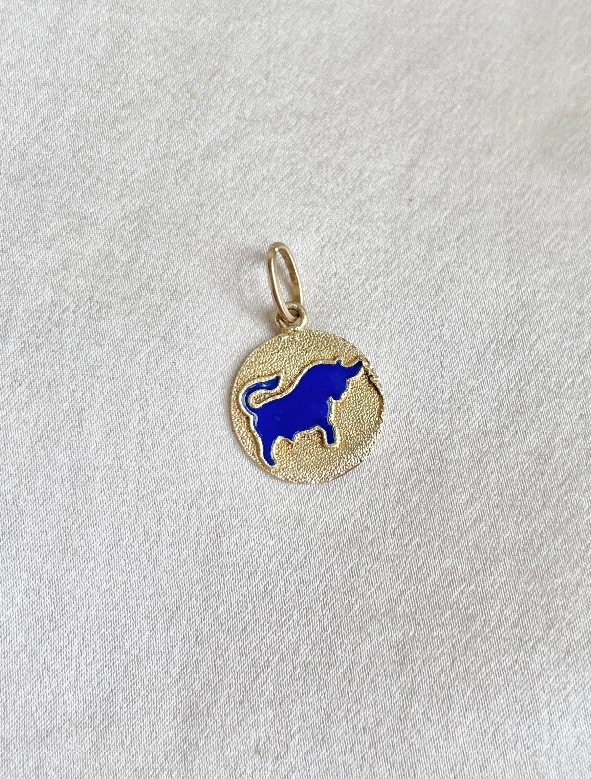 Petite Italian 18k Blue Enamel Double-Sided Taurus Pendant