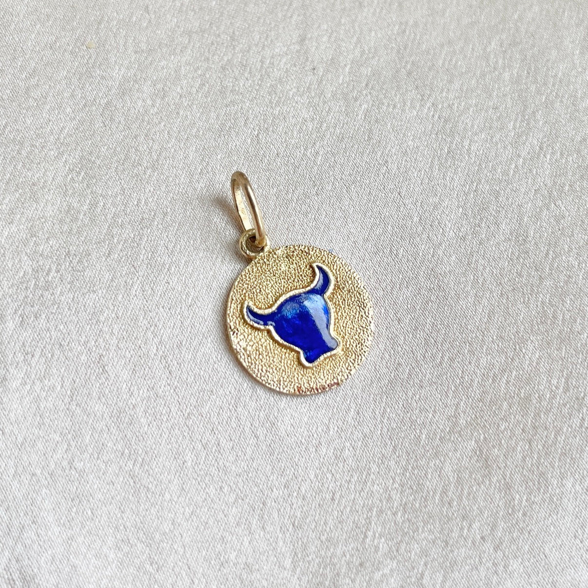 Petite Italian 18k Blue Enamel Double-Sided Taurus Pendant