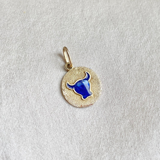 Petite Italian 18k Blue Enamel Double-Sided Taurus Pendant