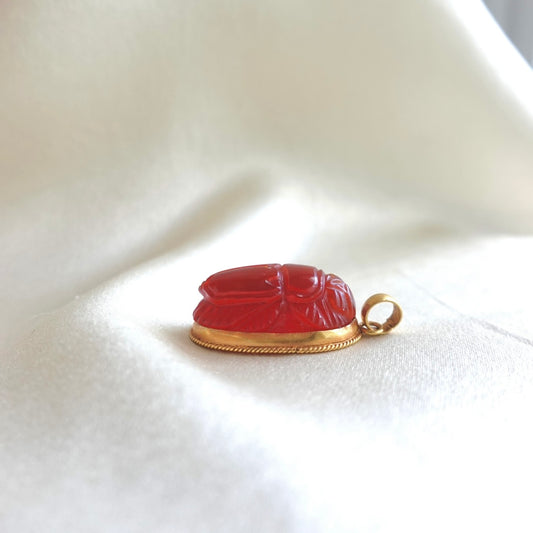 Carnelian Scarab Pendant in 18K Gold