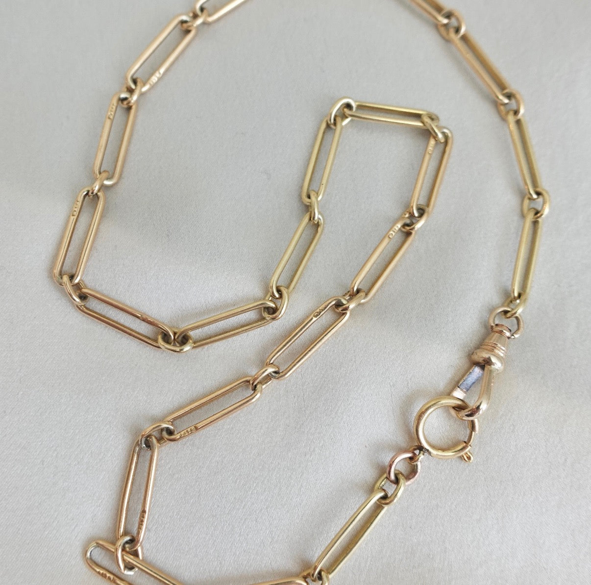 Solid 14K Trombone Chain with Dog Clip and Bolt Clasp