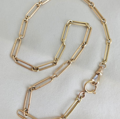 Solid 14K Trombone Chain with Dog Clip and Bolt Clasp