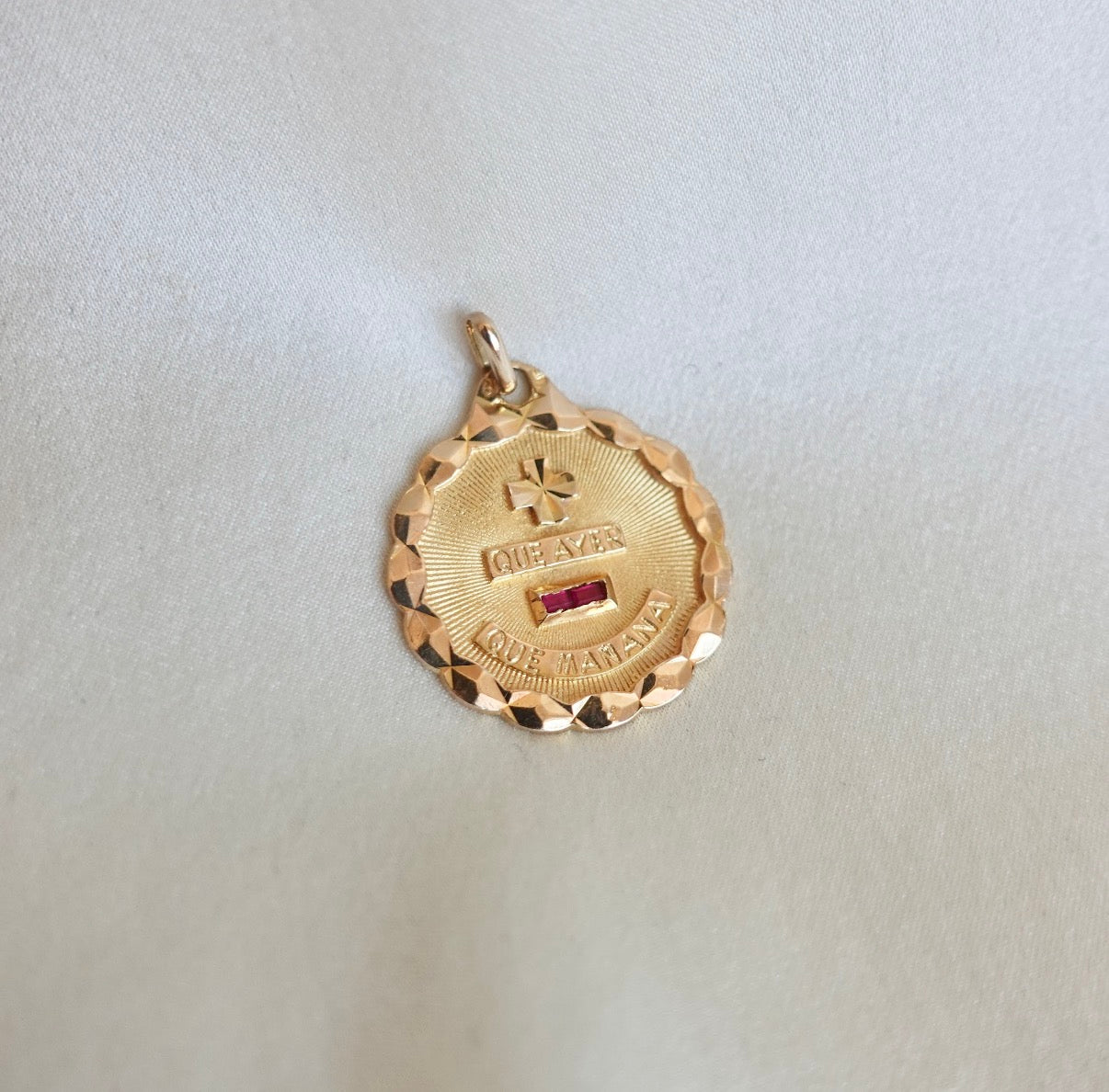 Vintage Augis Love Pendant Medal 18K Gold Ruby Diamond Pendant
