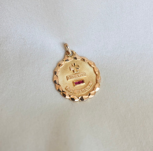 Vintage Augis Love Pendant Medal 18K Gold Ruby Diamond Pendant