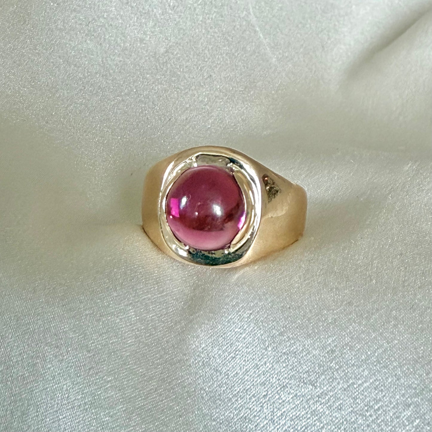 14K Yellow Gold Pink Tourmaline Cabochon Statement Ring