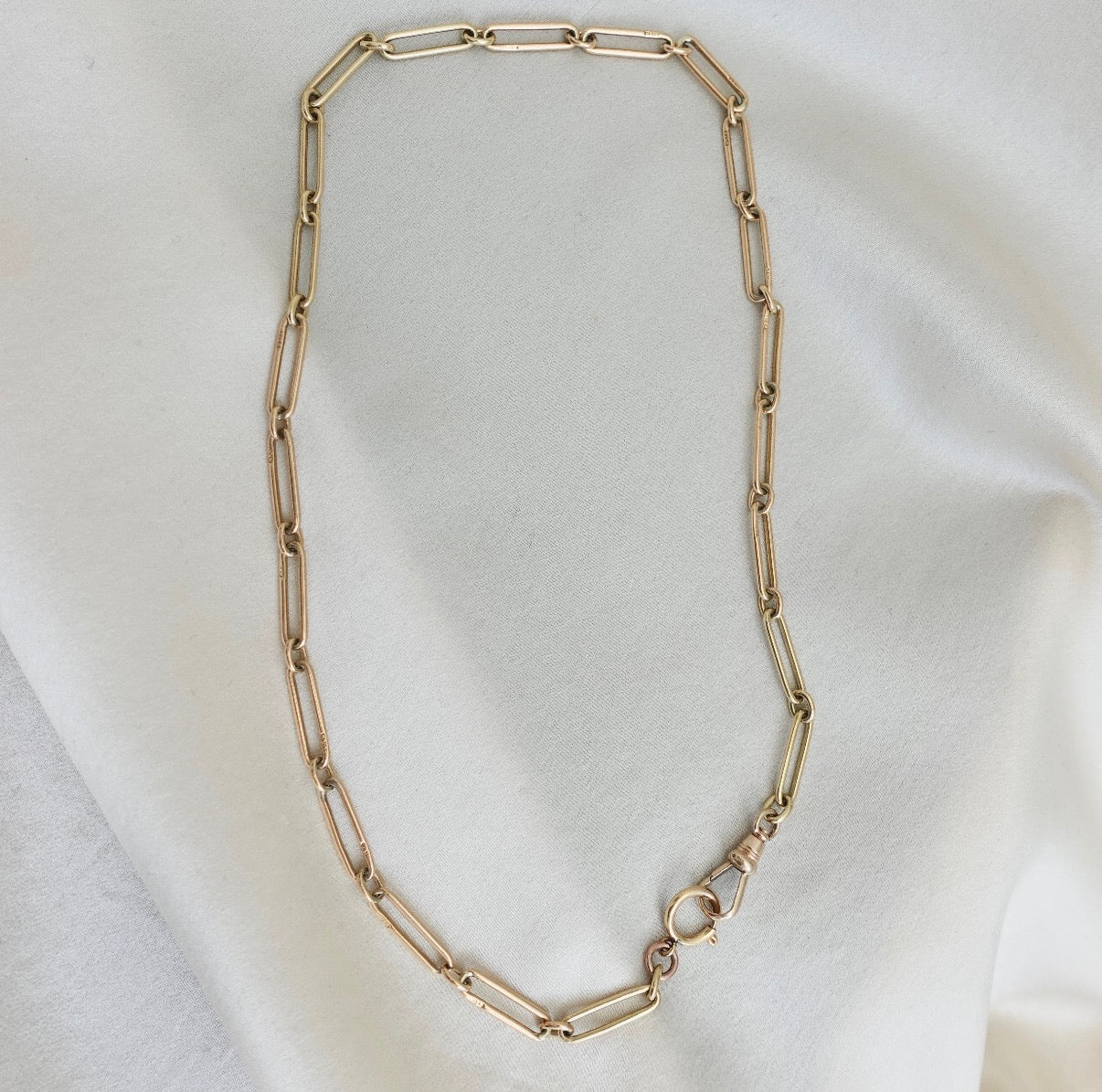 Solid 14K Trombone Chain with Dog Clip and Bolt Clasp