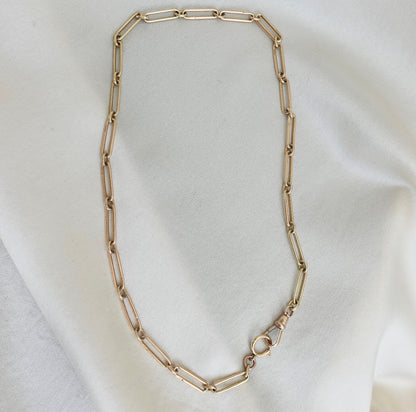 Solid 14K Trombone Chain with Dog Clip and Bolt Clasp
