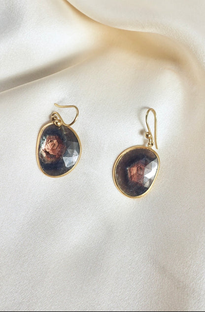 18K Faceted Watermelon Tourmaline Slice Earrings