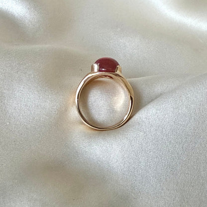 14K Yellow Gold Pink Tourmaline Cabochon Statement Ring