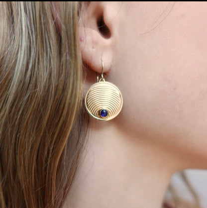 Radiant Mid Century Sapphire Disc Earrings